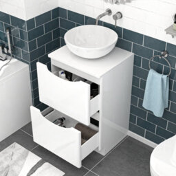 Nes Home White 500mm Freestanding Vanity Unit Round Ceramic Countertop Basin - thumbnail 4