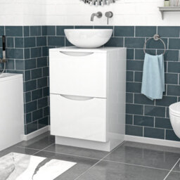 Nes Home White 500mm Freestanding Vanity Unit Round Ceramic Countertop Basin - thumbnail 1