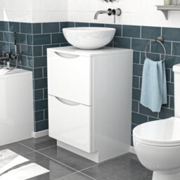 Nes Home White 500mm Freestanding Vanity Unit Round Ceramic Countertop Basin - thumbnail 2