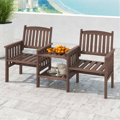 Costway Outdoor Table And Chairs Set Patio Garden Bench Side Table W/ Umbrella Hole - image 1