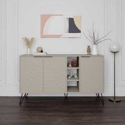 Decortie Clara Sideboard Cabinet Modern Storage Shelves Hairpin Legs Sandstone 142Cm - image 1