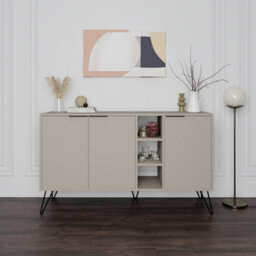 Decortie Clara Sideboard Cabinet Modern Storage Shelves Hairpin Legs Sandstone 142Cm - thumbnail 1