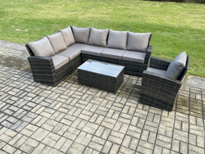 Fimous 7 Seater Rattan Garden Furniture Corner Sofa Set Outdoor Patio Sofa Chair Table Set With Rectangular Coffee Table - image 1