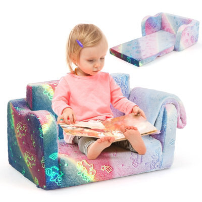 Gainoom Kids Macaron Couch With Blanket 2-In-1 Folding Toddler Sofa & Lounger Glow In The Dark Toddler Chair - image 1