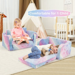 Gainoom Kids Macaron Couch With Blanket 2-In-1 Folding Toddler Sofa & Lounger Glow In The Dark Toddler Chair - thumbnail 4