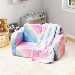Gainoom Kids Macaron Couch With Blanket 2-In-1 Folding Toddler Sofa & Lounger Glow In The Dark Toddler Chair - thumbnail 3