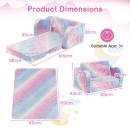 Gainoom Kids Macaron Couch With Blanket 2-In-1 Folding Toddler Sofa & Lounger Glow In The Dark Toddler Chair - thumbnail 2