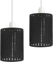 2 Pack Of Black Pendant Light Shade Metal Drum Shaped Lampshade Industrial Easy Fit Ceiling Indoor Wire Cage Lampshade - thumbnail 3