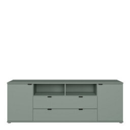 Furniture To Go Ganymede Wide Tv Unit With Open Shelving, 2 Drawers And 2 Doors In Sage Green - thumbnail 3