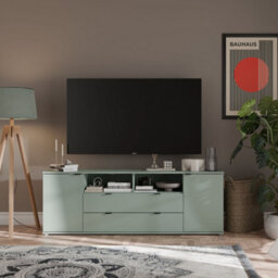 Furniture To Go Ganymede Wide Tv Unit With Open Shelving, 2 Drawers And 2 Doors In Sage Green