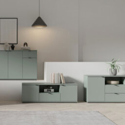 Furniture To Go Ganymede Wide Tv Unit With Open Shelving, 2 Drawers And 2 Doors In Sage Green - thumbnail 7