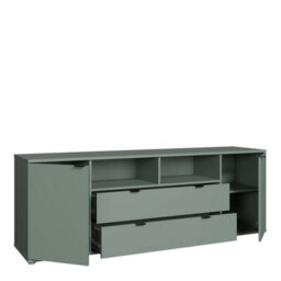 Furniture To Go Ganymede Wide Tv Unit With Open Shelving, 2 Drawers And 2 Doors In Sage Green - thumbnail 5