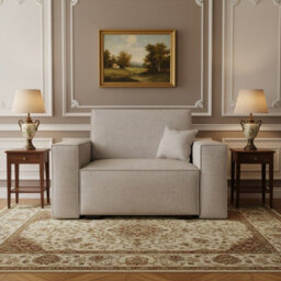 Upholstered Sofa Bed Armchair With Sleeping Function And Storage Solid Wood Legs Wooden Frame 123X88X102Cm Cream - thumbnail 2