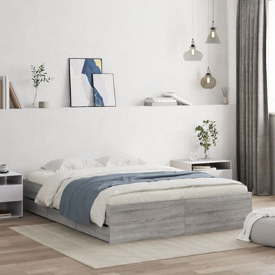 Berkfield Bed Frame With Drawers Without Mattress Grey Sonoma 150X200 Cm King Size - image 1