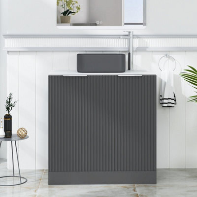 Royal Bathrooms Evora 800mm Graphite Grey Fluted Floor Standing Countertop Vanity Unit 2 Door With Art Square Basin - image 1