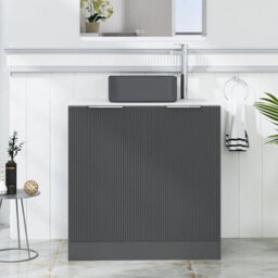 Royal Bathrooms Evora 800mm Graphite Grey Fluted Floor Standing Countertop Vanity Unit 2 Door With Art Square Basin - thumbnail 1