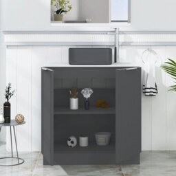 Royal Bathrooms Evora 800mm Graphite Grey Fluted Floor Standing Countertop Vanity Unit 2 Door With Art Square Basin - thumbnail 3