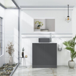 Royal Bathrooms Evora 800mm Graphite Grey Fluted Floor Standing Countertop Vanity Unit 2 Door With Art Square Basin - thumbnail 2