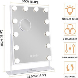 Hollywood Vanity Mirror With Lights 12 Led Bulbs Standing Mirror 360 Rotation For Makeup - thumbnail 7