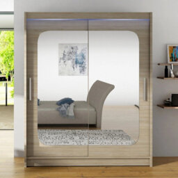Westa Xii 150 Cm Mirrored Sliding Sonoma Wardrobe Spacious Modern Storage With Shelves Hanging Space And Rgb Led Colorful - thumbnail 3