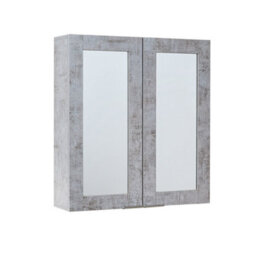 Homestylestore 600 X 650mm Concrete Grey Wall Mounted Mirrored Door Bathroom Cabinet And Chrome Finger Pull Handles