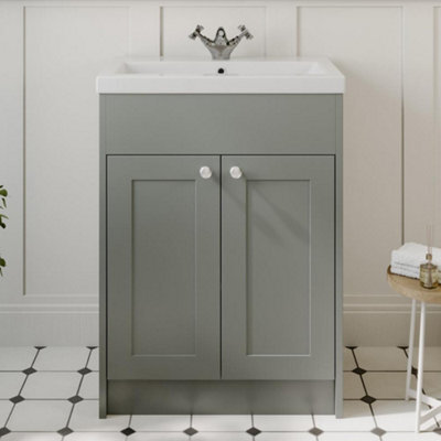 Affine 600mm Bathroom Vanity Unit Basin Sink Storage Cabinet Furniture Grey Traditional - image 1