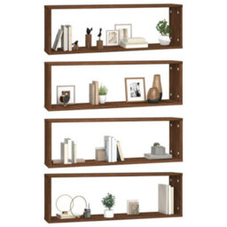 Berkfield Wall Cube Shelves 4 Pcs Brown Oak 80X15X26.5 Cm Engineered Wood - thumbnail 4