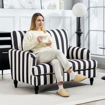 Homcom Cuddle Chair With Stripe, Armchair For Living Room, Black And White - image 1