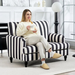 Homcom Cuddle Chair With Stripe, Armchair For Living Room, Black And White