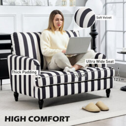 Homcom Cuddle Chair With Stripe, Armchair For Living Room, Black And White - thumbnail 5