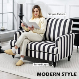 Homcom Cuddle Chair With Stripe, Armchair For Living Room, Black And White - thumbnail 4