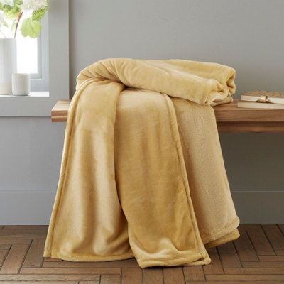 Catherine Lansfield Raschel Velvet Touch 130X170Cm Blanket Throw Ochre - image 1