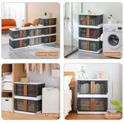 32L Foldable Plastic Storage Box With Door, Stackable And Collapsible Design With Lids - thumbnail 5