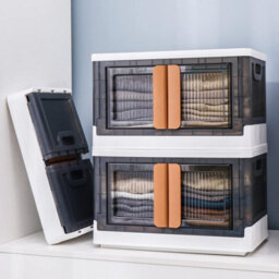 32L Foldable Plastic Storage Box With Door, Stackable And Collapsible Design With Lids - thumbnail 4