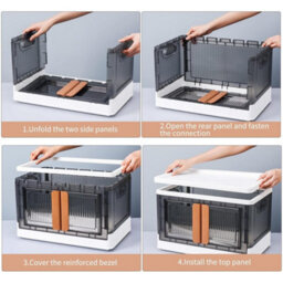 32L Foldable Plastic Storage Box With Door, Stackable And Collapsible Design With Lids - thumbnail 6