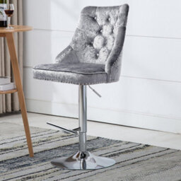 Living And Home Silver Fabric Upholstered Adjustable Height Bar Stool Chair - thumbnail 1