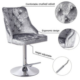 Living And Home Silver Fabric Upholstered Adjustable Height Bar Stool Chair - thumbnail 6