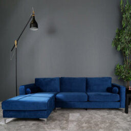 Valencia Luna L Shape Sofa Blue Kiln Dried Wood Stainless Steel Leg High Density Foam Ultimate Comfort - thumbnail 2