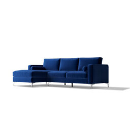 Valencia Luna L Shape Sofa Blue Kiln Dried Wood Stainless Steel Leg High Density Foam Ultimate Comfort