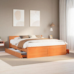 Berkfield Bed Frame Without Mattress With Headboard Wax Brown 180X200 Cm Super King Solid Wood Pine
