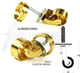 L&F 2X Brass Castor & Ring 25mm Screw In Castor  Furniture Beds Sofas Chairs Stools