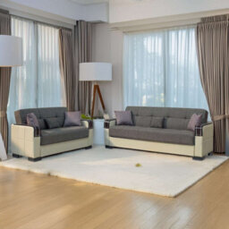 Sliding Wardrobes 4 u LTD Modern Fabric Sofa Bed With Storage - 3 Or 2 Seater With Cushions And Wooden Armrests (Beige/brown,2 Seater) - thumbnail 1