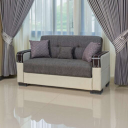 Sliding Wardrobes 4 u LTD Modern Fabric Sofa Bed With Storage - 3 Or 2 Seater With Cushions And Wooden Armrests (Beige/brown,2 Seater) - thumbnail 2