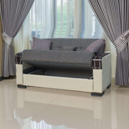 Sliding Wardrobes 4 u LTD Modern Fabric Sofa Bed With Storage - 3 Or 2 Seater With Cushions And Wooden Armrests (Beige/brown,2 Seater) - thumbnail 4