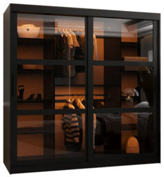 Arte  Parma 180Cm Sliding Wardrobe In Sleek Black - Expansive Storage With Smoked Glass Doors