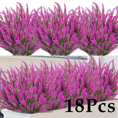 Amorly 18Pcs Rose Pink Artificial Lavender Flowers Outdoor Uv Resistant Fake Flowers No Fade Faux Plastic Plants Window Box Decorating - image 1