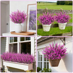 Amorly 18Pcs Rose Pink Artificial Lavender Flowers Outdoor Uv Resistant Fake Flowers No Fade Faux Plastic Plants Window Box Decorating - thumbnail 5