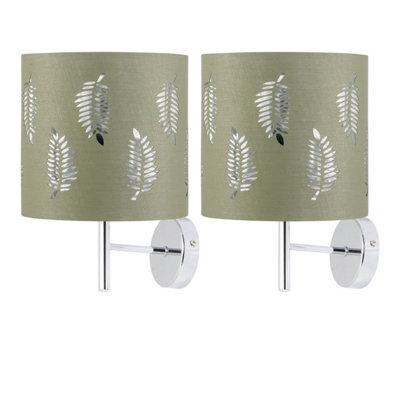 First Choice Lighting Set Of 2 Brea - Chrome Wall Lights With Sage Green Fern Shades - image 1