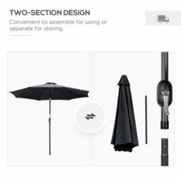Outsunny 3(M) Patio Umbrella Outdoor Sunshade Canopy W/ Tilt & Crank Black - thumbnail 6