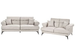Wyld And Coco Luxenest Sofa Set 2-Seater And 3-Seater Taupe Polyester Fabric With Adjustable Headrests - thumbnail 3